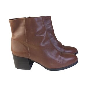 Sam Edelman Brown Leather Side Zip Ankle Boots – Tote Block Heel – Size 7